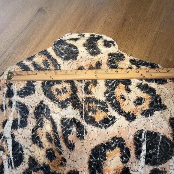 Leopard Lace Jacket Artsy Hippie Boho XL Sequins Animal Print Blazer Origami - Picture 15 of 16